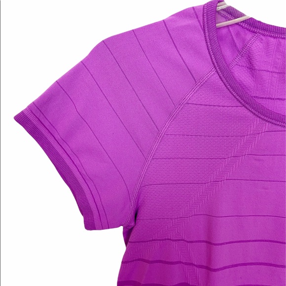 Athleta Magenta Striped Fastest Track Tee Shirt Size Small - Picture 4 of 7